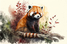 WaterColor Red Panda Paint. Generative AI
