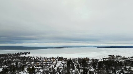 Wall Mural - Downtown barrie drone going towards lake simcoe 