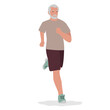 Happy senior active man running flat vector