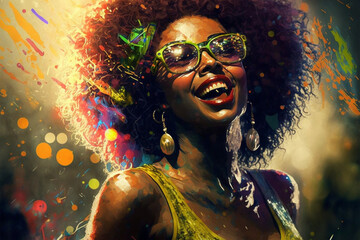 Wall Mural - Funky illustration from a afro woman who's ready to party (AI Generated)