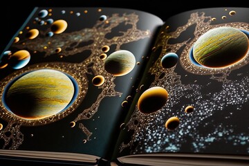 Wall Mural - Open book revealing Solar system and universe. Generative AI