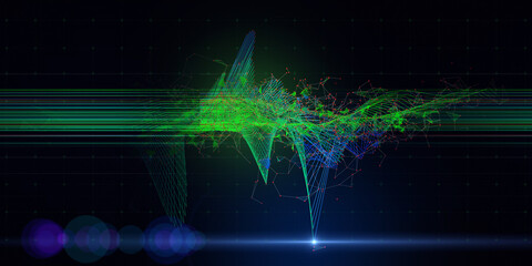 Abstract  background contain polygonaly graph with  lines on dark. Technology 3d wireframe polygonaly concept in virtual space.  Banner for business, science and technology data analytics. Big Data.