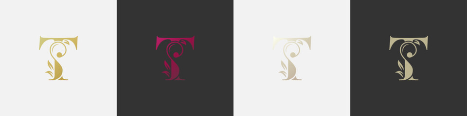 letter t beauty logo with flourish ornament