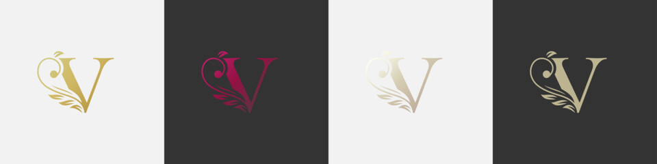 letter v beauty logo with flourish ornament