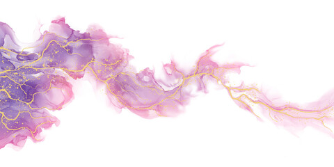 Poster - Abstract liquid fluid art painting background alcohol ink technique purple and gold with text space for banner, background in luxury style.