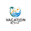 © muhammad - Vacation rent house beauty beach logo design. Vector illustration of landscape beach and Home sun light view. modern logo design vector icon template
