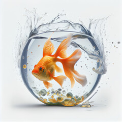 Canvas Print - Goldfish in bowl white background