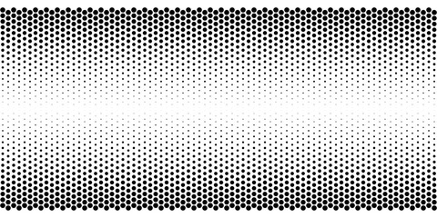 Dotted gradient halftone background. Horizontal seamless dotted pattern in pop art style. Abstract modern stylish texture. Fade gradient black and white half tone background. Vector illustration.