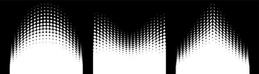 Wall Mural - set of white halftone dots curved gradient pattern texture background. curve dotted spots using half