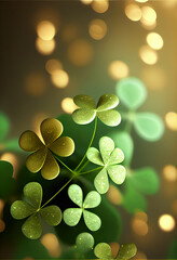 Aufkleber - Beautiful Festive background with shining clover shamrocks and golden bokeh. St. Patrick's Day backdrop.	

