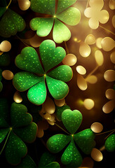 Aufkleber - Beautiful Festive background with shining clover shamrocks and golden bokeh. St. Patrick's Day backdrop.	
