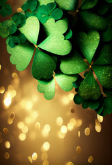 Aufkleber - Beautiful Festive background with shining clover shamrocks and golden bokeh. St. Patrick's Day backdrop.	
