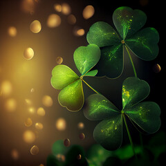 Aufkleber - Beautiful Festive background with shining clover shamrocks and golden bokeh. St. Patrick's Day backdrop.	
