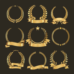 Wall Mural - collection of golden laurel wreath logo isolated on white background