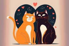Flat Design Valentine's Day Cats Couple