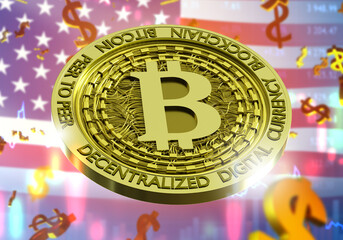 Aufkleber - bitcoin in usa. use cryptocurrencies in america. legalization bitcoin in united states concept. doll