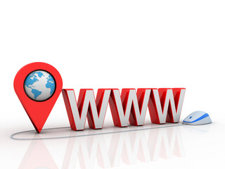 Fototapete - 3d rendering Red map pointer with www connected mouse