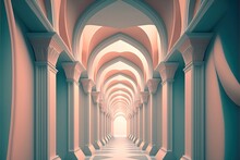 4K Resolution Or Higher, Symmetrical Endless Corridor Dreamscape. Generative AI Technology