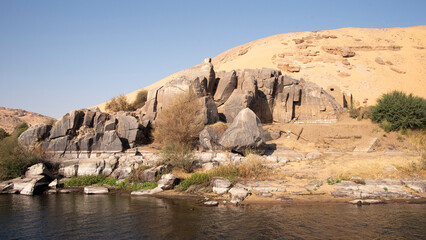 The view from the Nile river while Nile cruise in Egypt, Aswan