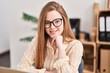 © Krakenimages.com - Young blonde woman business worker using laptop working at office