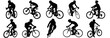 cyclist vector icon.  collection of silhouettes of people cycling in different positions.  bike, cycle, cyclist, ride, vector, bicycle, man, icon, people, illustration, woman, girl, boy, mountain