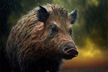 Wild Boar In The Rain