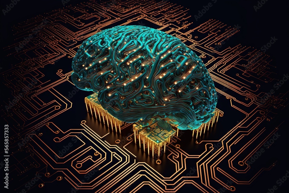 Artificial Intelligence: human brain connected to the micro-chip and ...