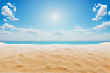 Fototapeta Przestrzenne - Bright sand beach sunshine background. Summertime backdrop.