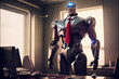 © AlexArty - An anthropomorphic robot in a suit with a tie in the office at the workplace