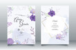  Elegant wedding invitation card with beautiful purple floral and leaves template Premium Vector