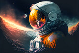 Fototapeta  - Abstract image of an astronaut, cosmonaut in a space suit on the other planet. Generative AI