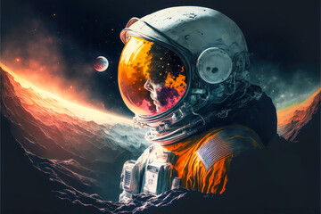 abstract image of an astronaut, cosmonaut in a space suit on the other planet. generative ai