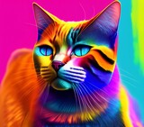 Fototapeta Tęcza - Colorful Cat, Generative AI Illustration