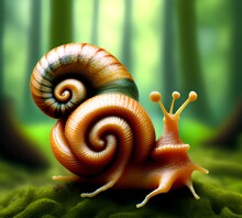 Cute Snail In Forest, Generative AI Illustration