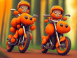 Cute Orange on Motorcycle, Generative AI Illustration