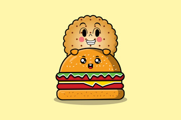 Poster - Cute Cookies cartoon character hiding in burger illustration in flat modern design