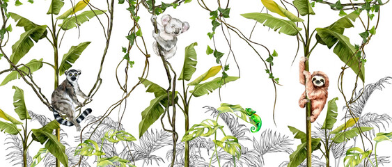 Plakat las sztuka roślina lato zwierzę