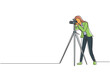© Simple Line - Single continuous line drawing woman paparazzi design concept with photographer shooting appearance of show business stars or other celebrities with tripod. One line draw design vector illustration