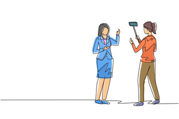 Poster - continuous one line drawing professional shooting team record video interview for public blog vlog w