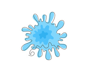 Poster - Continuous one line drawing water drips, flowing. Blob and splash, blot liquid. Blue paint drop. Abstract stain shape. Graphic element for banner, sticker. Single line draw design vector illustration