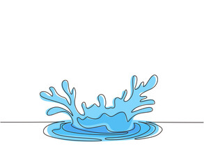 Poster - single continuous line drawing closeup of fresh and clear splash of water isolated on white backgrou