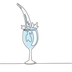 Poster - single one line drawing close up pouring purified fresh drink water into glass. pouring water. pouri