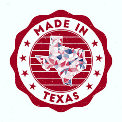 Wall Mural - Made In Texas. Us state round stamp. Seal of Texas with border shape. Vintage badge with circular text and stars. Vector illustration.