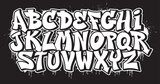 Fototapeta Młodzieżowe - Black and white decorative font in graffiti style with spray effect. Ideal for pattern, fabric print, shops and many other uses 
