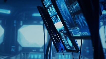 Wall Mural - futuristic spaceship control panel interface. spacecraft digital dashboard background with indicator