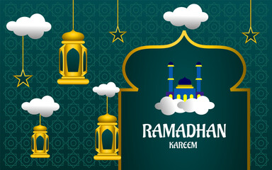 ramadan kareem illustration with mosque and blue color background