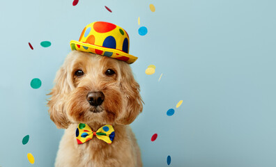 Canvas Print - Funny dog celebrating at a birthday party