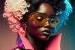 canvas print picture - Afroamerikanisches Supermodel mit Designer Kleidung und tollem Make-Up. AI generativ
