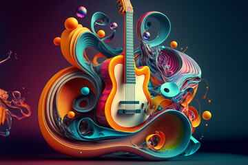 Wall Mural - Creative music with colorful giutar. Music vibes concept for concerts and festivals