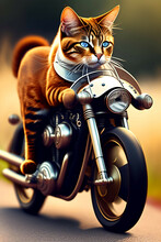 A Cute Cat Riding A Motorcycle 